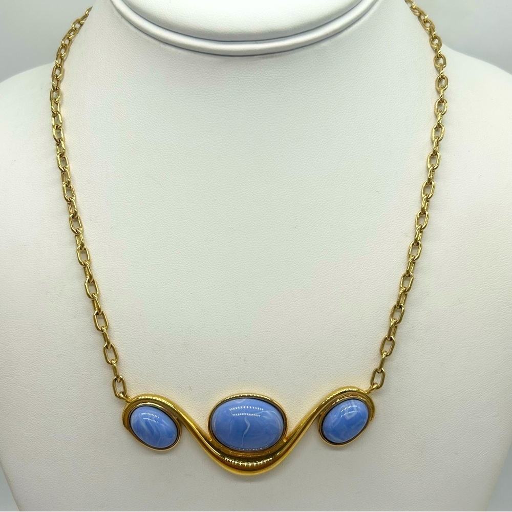 Monet Vintage Blue Cabachon Necklace